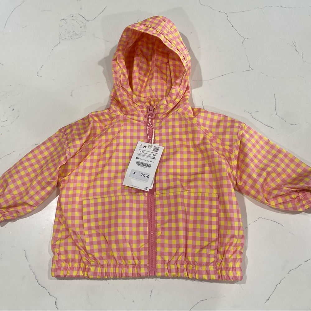 baby girl pink and yello checkered jacket